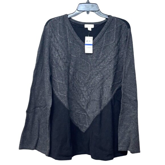 Style & Co Mixed Stitch Color block Sweater Tunic, Charcoal/Black, XL - Picture 2 of 10